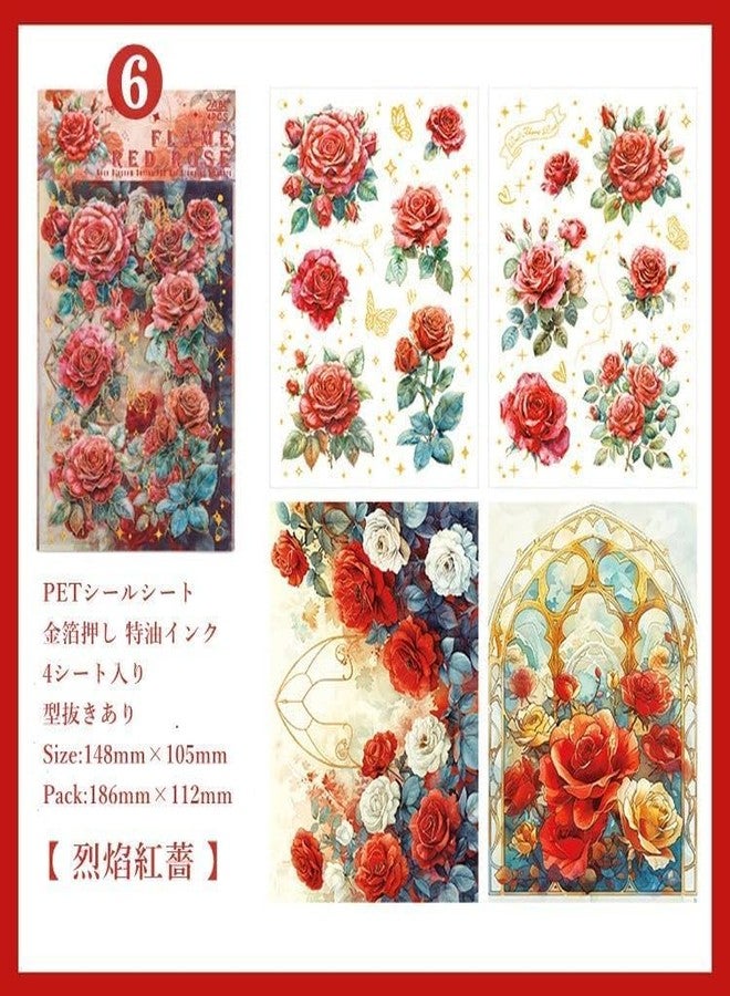 SAMVARDHAN Vintage Floral Rose Sticker Set- 24 PET Waterproof Seal Sheets, Glossy Die-Cut Decorative Background Paper Sticker Collage for Journaling & Scrapbooking,Pack of 6 - Image 3
